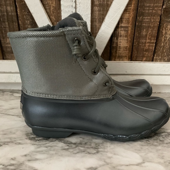 silver sperry boots